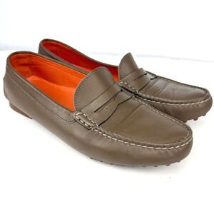 RALPH LAUREN Purple Label Brown Olive Green Leather Driving Loafers 39.5